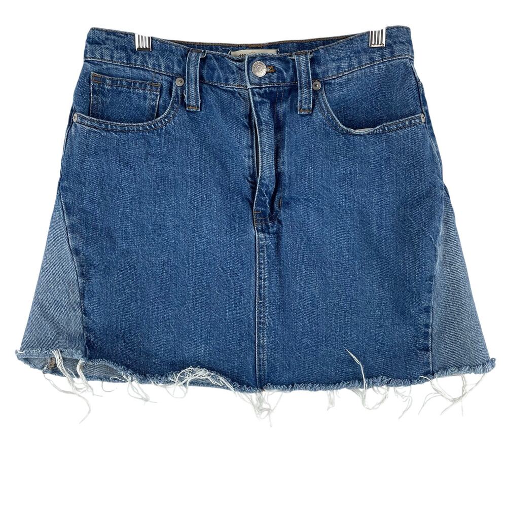 Madewell Womens Rigid Denim A-Line Mini Skirt SZ 27 Blue Raw Hem 5-Pocket